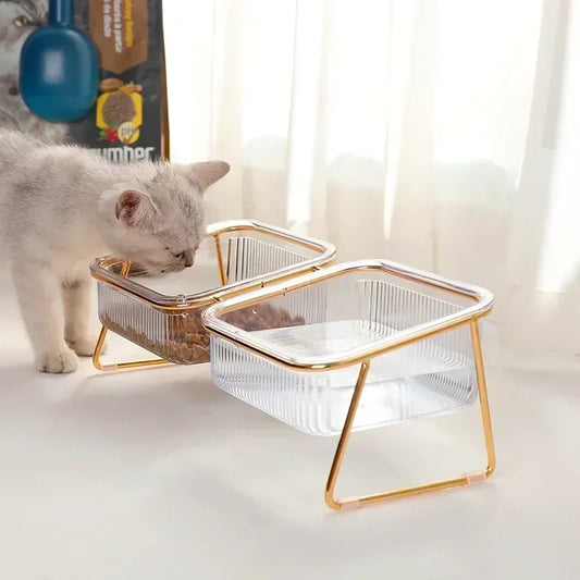 Transparent Bowl Iron Stand Elevated Pet Tableware